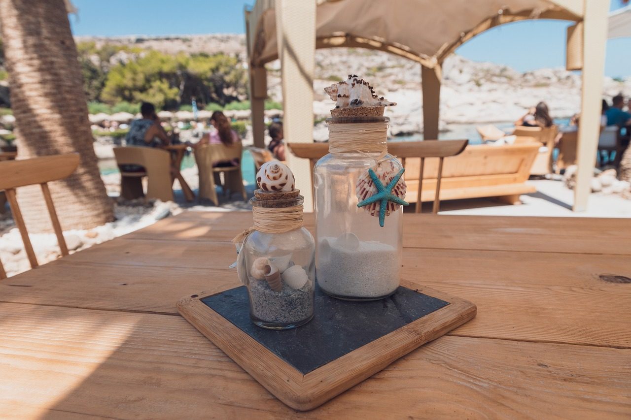 shells, sand, decoration, table, coast, holiday, souvenir, seashell, catering industry, bottle, shell, rope